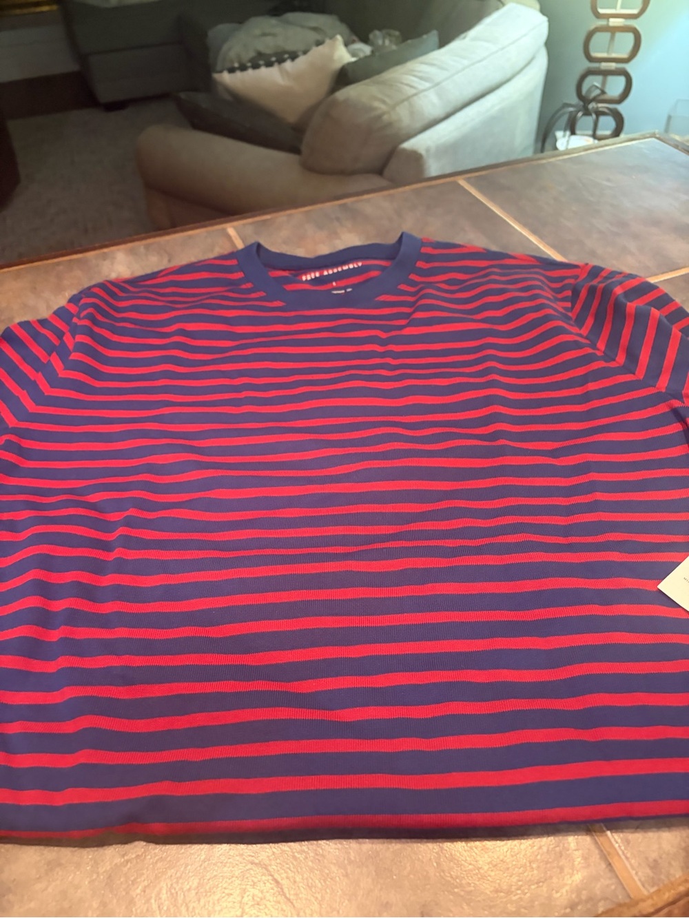 NWT Striped Crew Neck Short Pique Knit short sleeve in Blue and Red striped